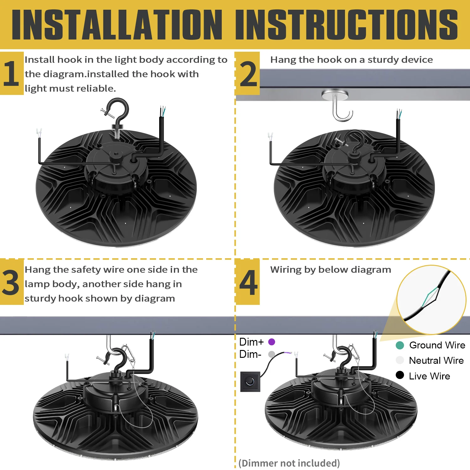 400w LED High Bay Light 300 200 Watt Industrial Fixtures IP65 3000-5000K