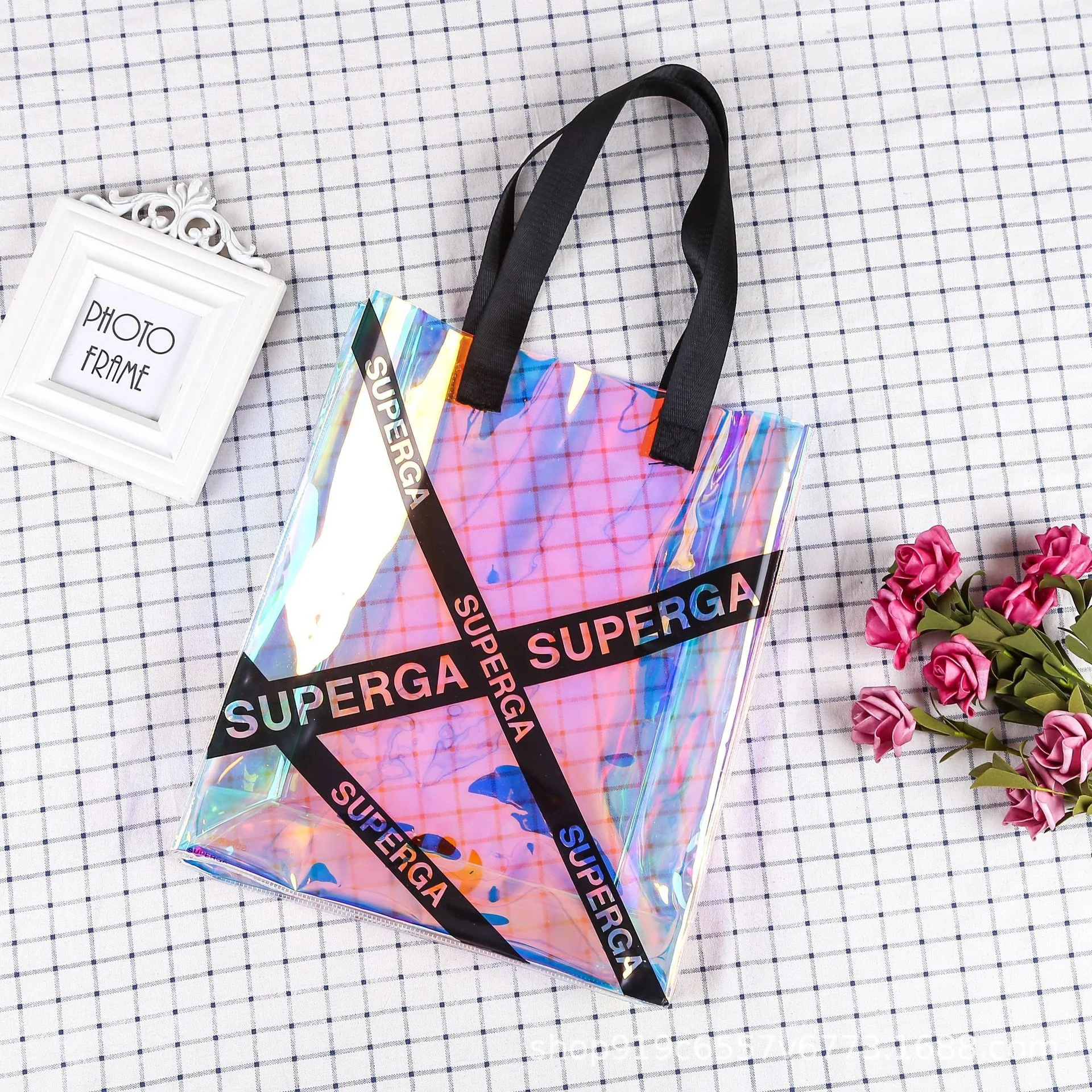 Reflective Shopping Hologram Clear Transparent Custom Holographic Beach Tote Promotional Holographic Handbag