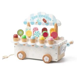 EDULAND Wooden Ice Cream Car Play Set Kids Educational Pretend Role Play Food Cart Toy for Preschoolers Kitchen & Food Toys