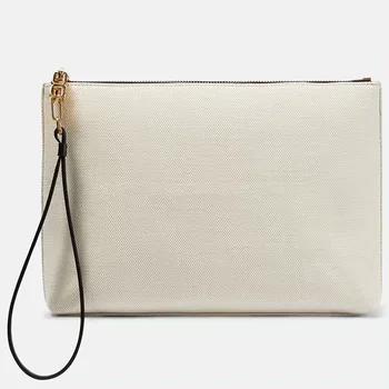 Custom Travel Clutch Bag White Canvas Women's Cosmetic Bag Clutch Bag With Hand Strap