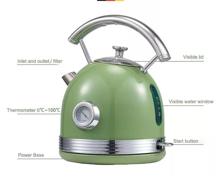 European Retro Kettle With Stainless Steel Kitchen Appliance 1.7l Fast