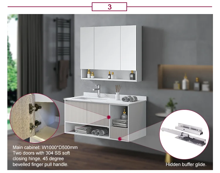 Building House Furniture Wall Mounted Bathroom Sink Cabinet Set with Led Mirror Drawers Bathroom Cabinet Plywood Vanity
