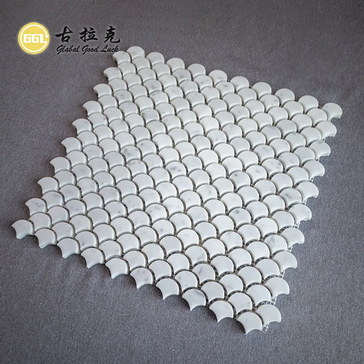 Interior Decorative Calacatta White Fan Shape Marble Mosaic Tiles