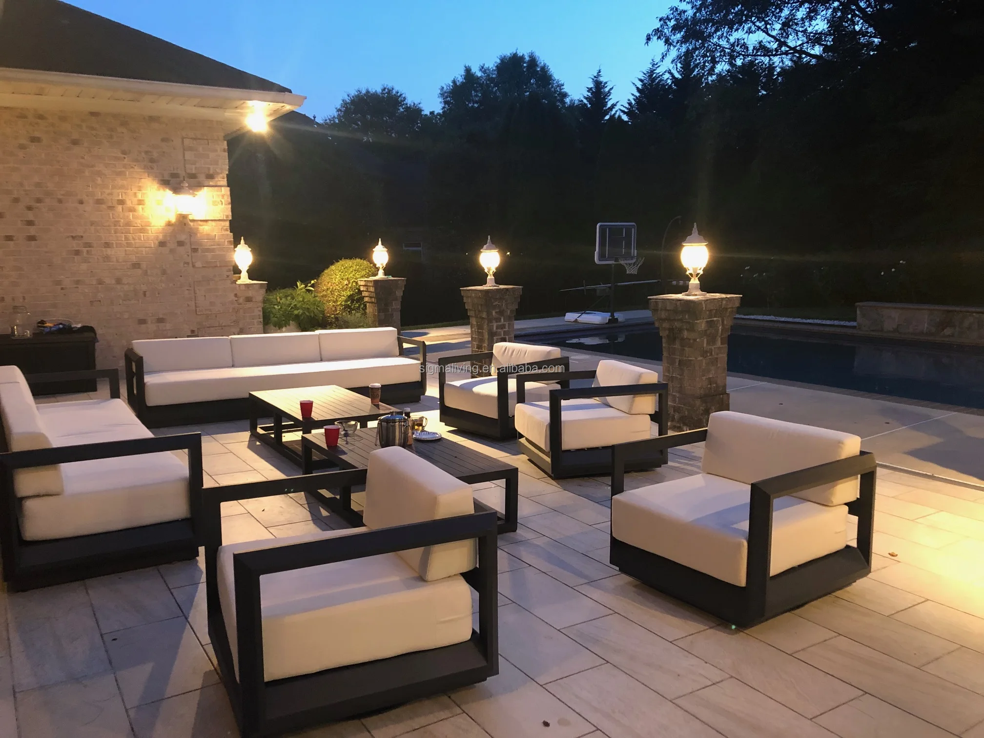 Factory direct sale garden furniture set patio swing luxury aluminum outdoor furniture metal aluminum ottoman