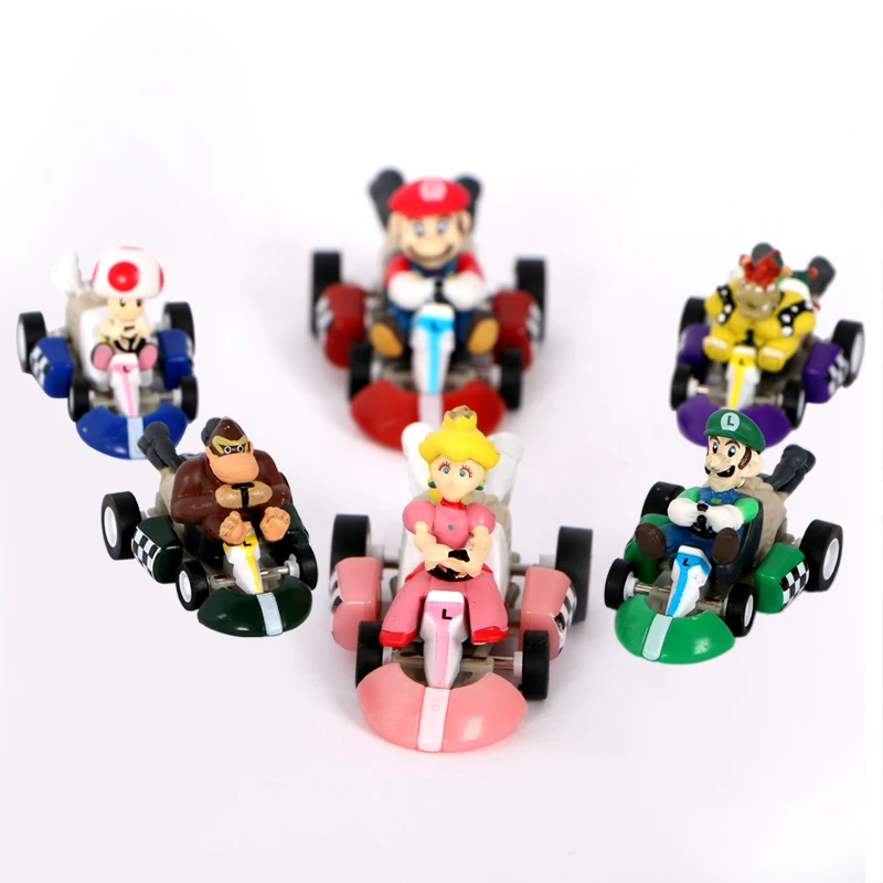 6pcs/set Car Toy Super Mario Bros Kart Zurückziehen Racer Mini Figuren Spielzeug 