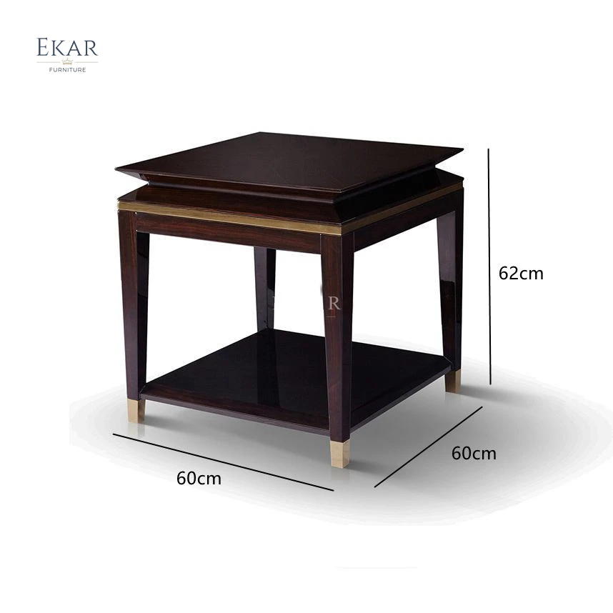 product contemporary wood veneer and metal corner table with copper accents140-65