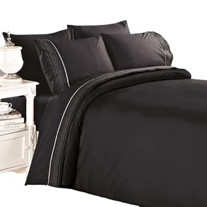3pcs Custom Size Black Three Line Embroidery Bed Linen