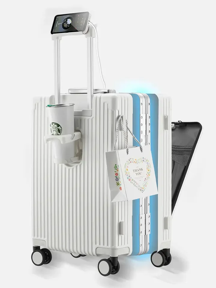 Latest Luxury Lightweight Luggage Bag Custom Printed Trolley Travel  Suitcase Carry on Suitcase With USB Charging Port