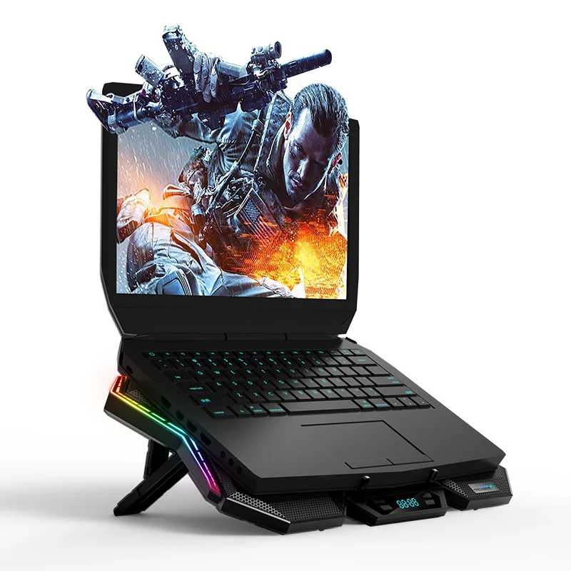 Coolcold OEM Notebook Cooling Pad LED Screen Slient Laptop 6 Fans RGB Cooler