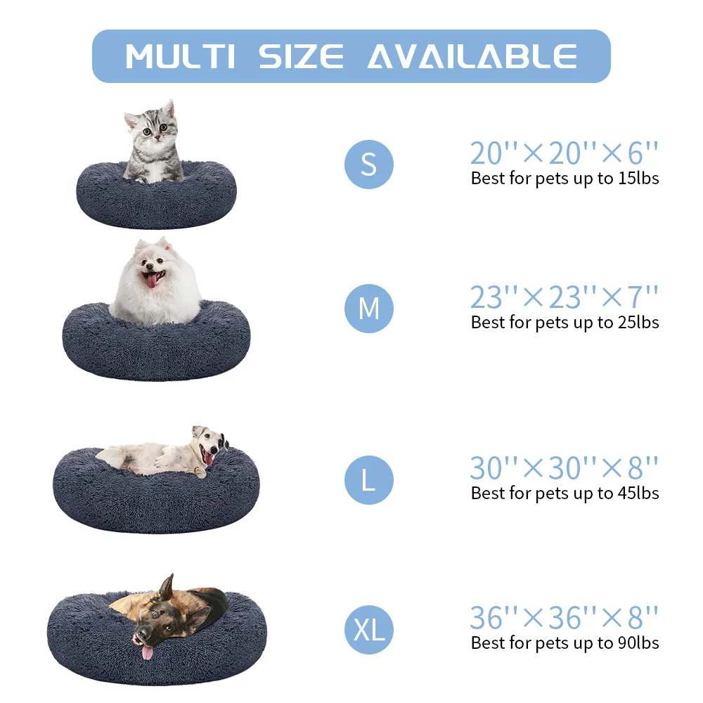 New Arrivals soft plush washable warm fluffy luxury calming round donut pet dog bed manufacture