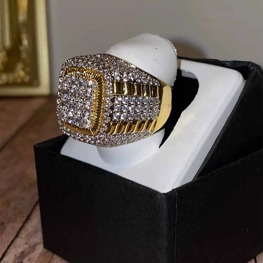 Hip Hop 14K Gold Plated Man's Big Finger Rings with CZ