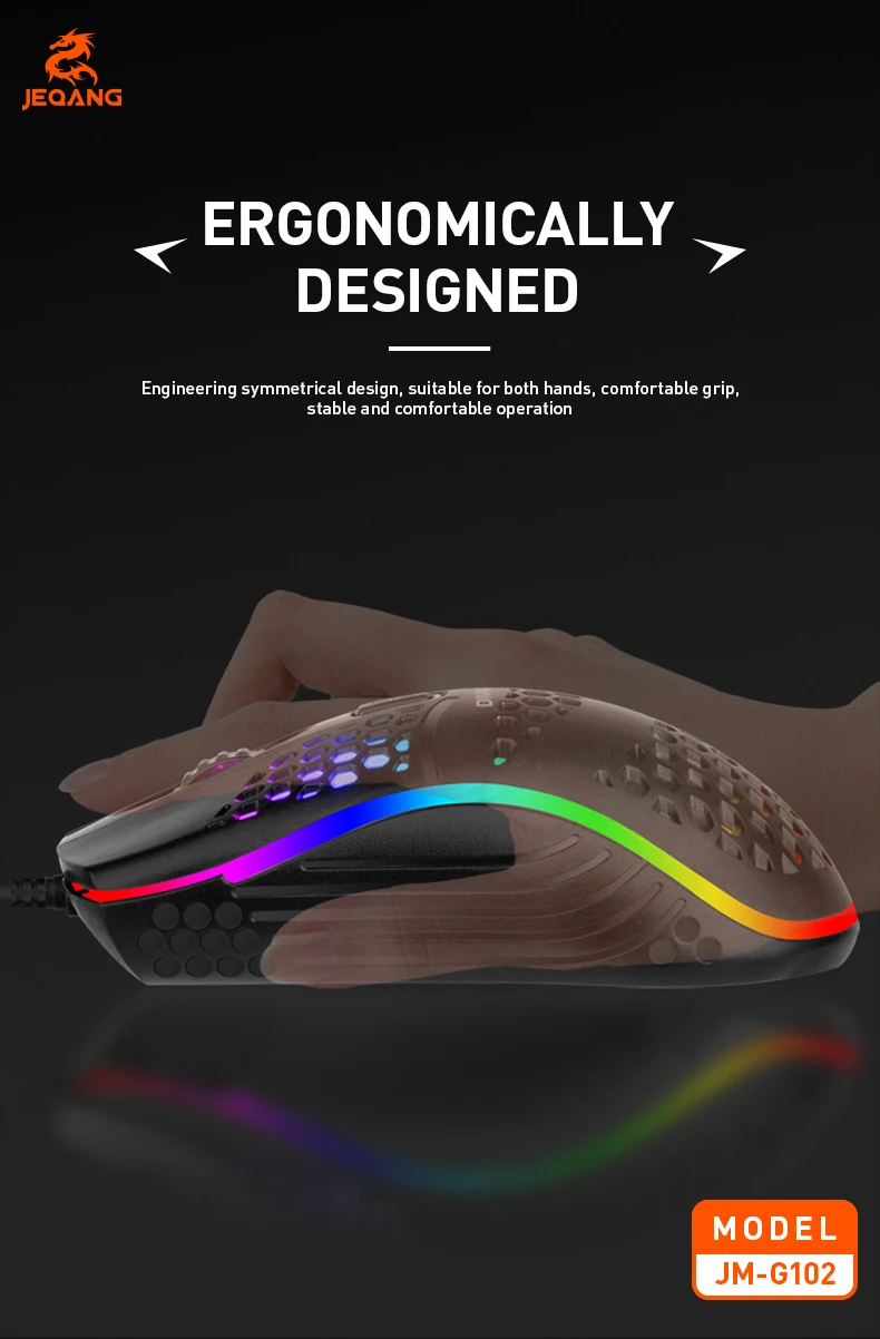 Jeqang RGB Backlit Optical Mouse with 1.5m USB 3D Engraving Roller Cavity Design Mini Gaming Style for Gamers PC Laptops