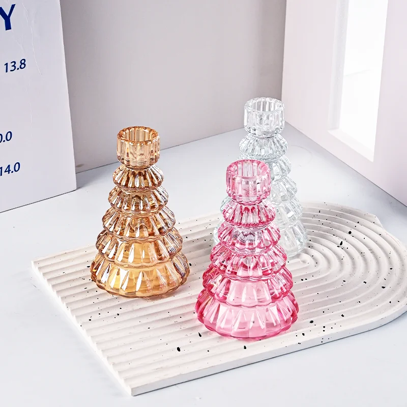 product fashion colorful glass candle holder for candlestick wedding home decoration table suitable for both sides candle holders-4