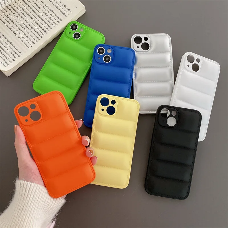 Custom Logo Fashion Klein Blue Soft Protector the Funda Down Jacket Puffer  North Face Phone Case for Iphone Series 14 13