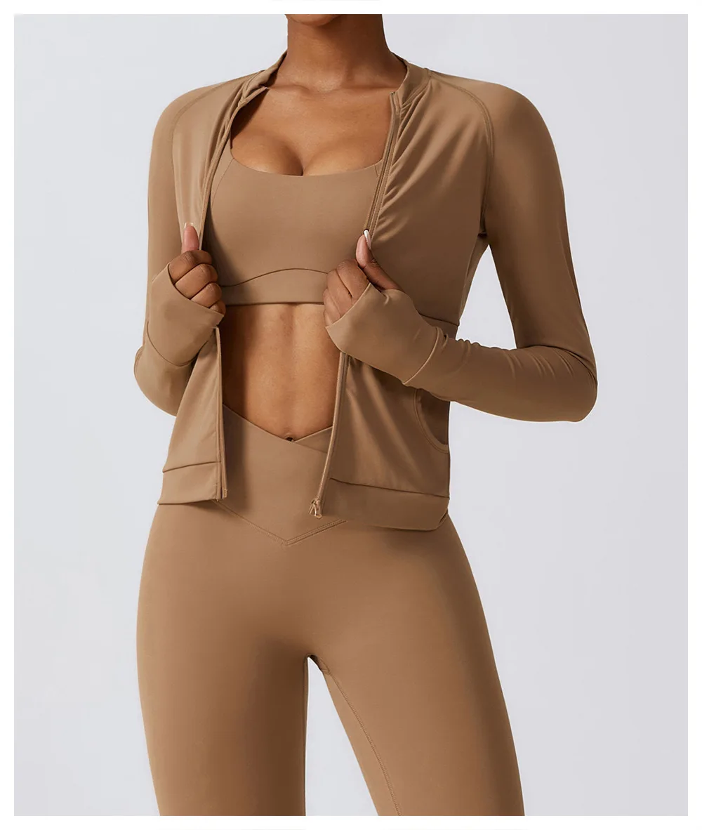 2023 Autumn 4Pcs Long Sleeve Top Beauty Back Bra Legging Outdoor Workout Gym Fitness Clothing Active Wear Sports Yoga Set Women