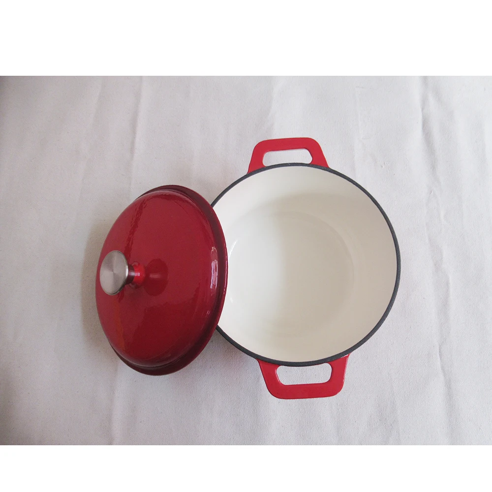 Cast Iron Enamel Casserole Cookware Deep Round Covered Casserole Cooking Pots Dutch Oven With Metal Lid