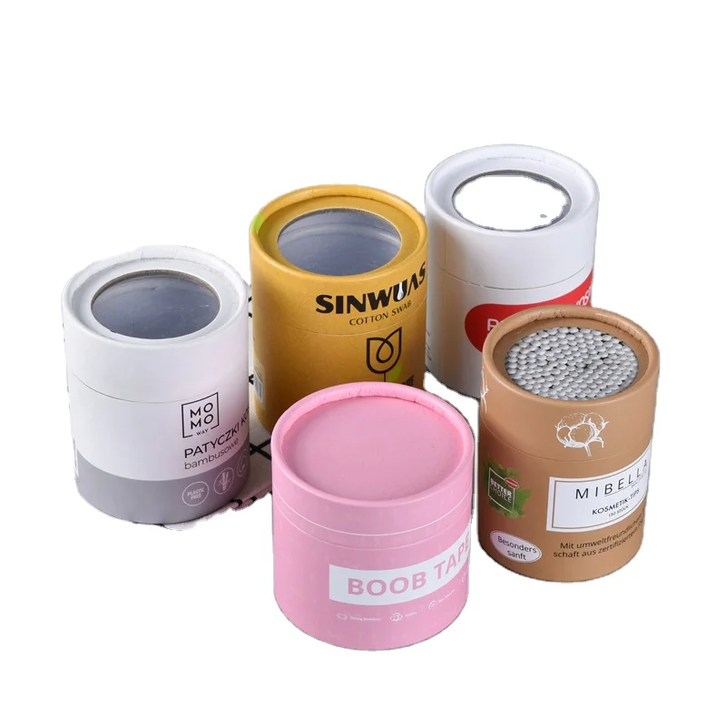 Custom Pink Kraft Packaging Box with Transparent PVC Window Cotton Pad Gift Liner & Sponge for Food Paper Tube Box Logo Printing