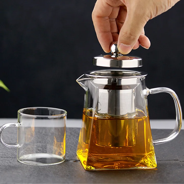 Hot Sale Stocked 350ml 550ml 750ml eco-friendly transparent heat resistant glass teapot supplier