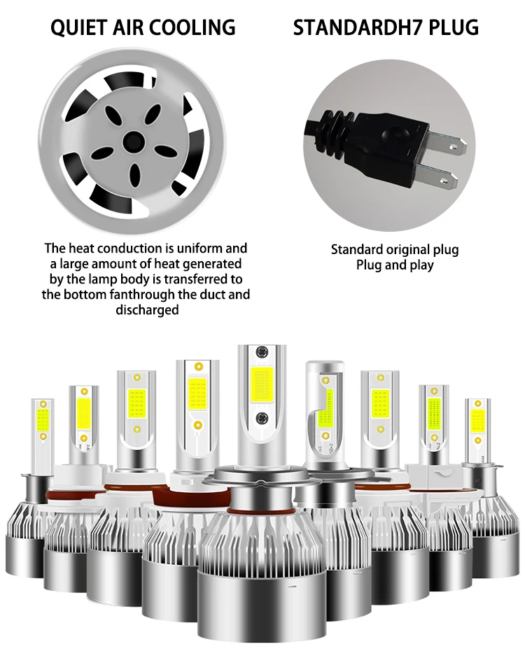 Pel C6 Led Headlight Bulb 36w 3800lm Cob H4 Car Led Headlight H7 H11