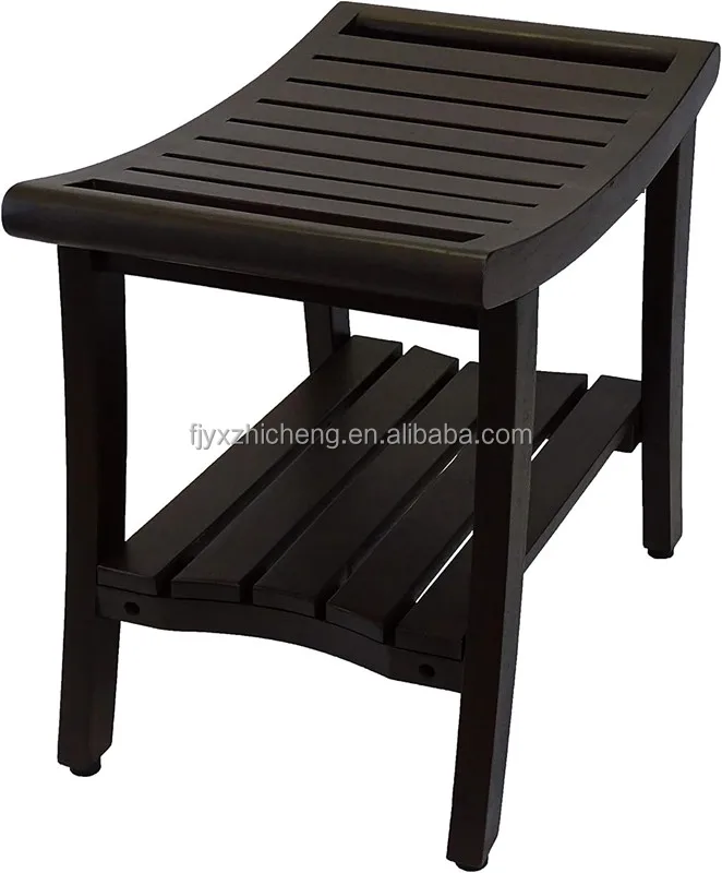 product teak 24 inch brown waterproof teak wood shower bench stool seat chair safety storage organization bathroom-5