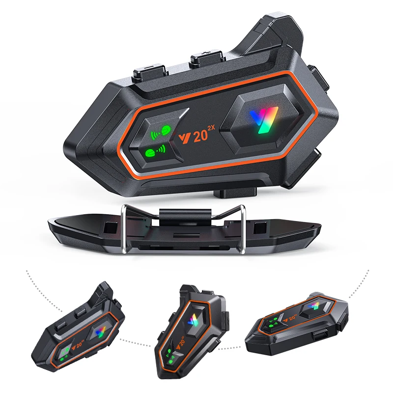 ISunergy Motorcycle Bluetooth Intercom MS20 2000m Helmet Intercom,20 Riders Motorcycle Bluetooth Headset,Universal Bluetooth Helmet Headset,Helmet Communication System FM/Hard &Soft Mic/1Pack