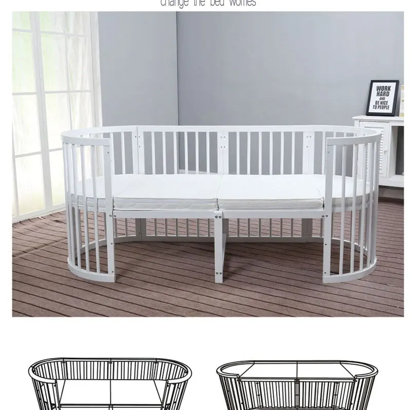 The latest hot-selling baby multifunctional round bed, transformable environmentally friendly solid wood bed