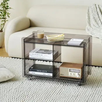 Two Layer Acrylic Storage Table Creative Trolley Side Table With Wheel