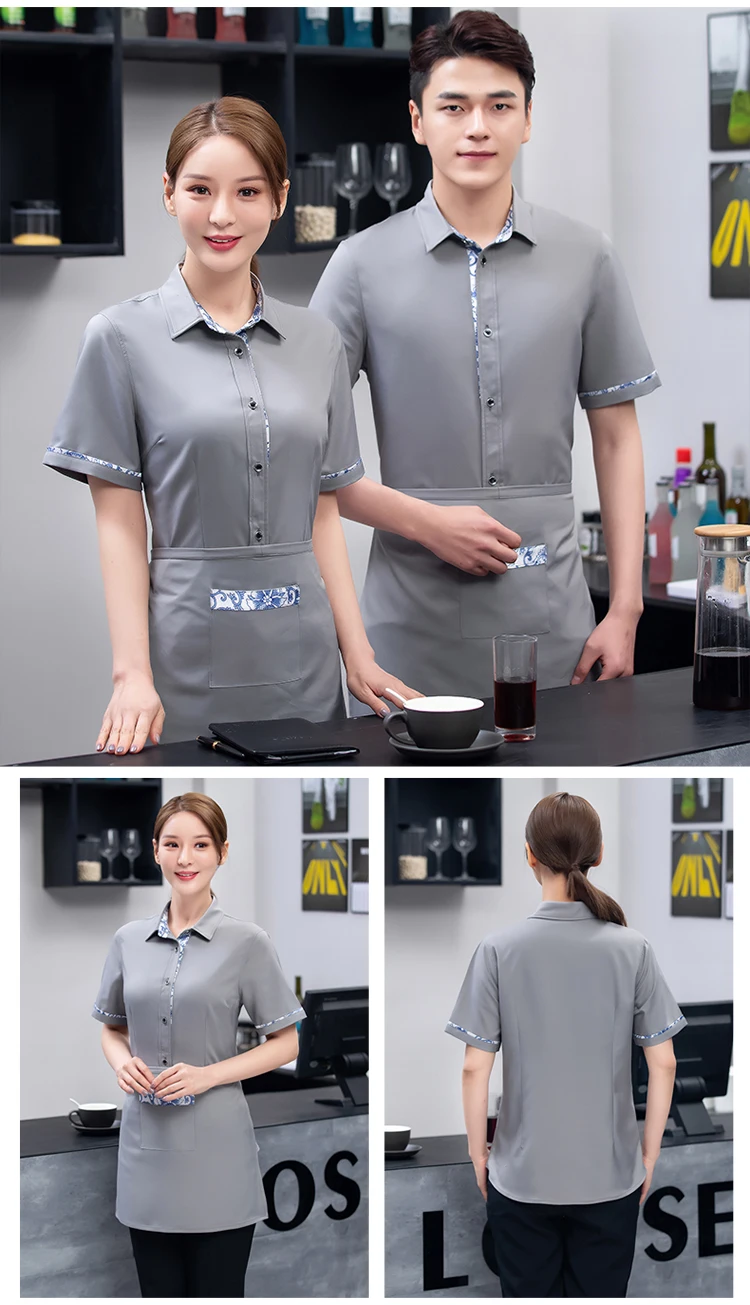 Customized Blue and White Porcelain Color Matching Polo Shirt Hotel Room Uniform Work Uniform Printed Embroidery logo