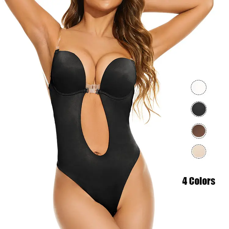 Wholesale Slim Bodysuit Shapewear Deep V-Neck Padded Bra Body Push up Backless Shaper U Plunge Thong Shapers