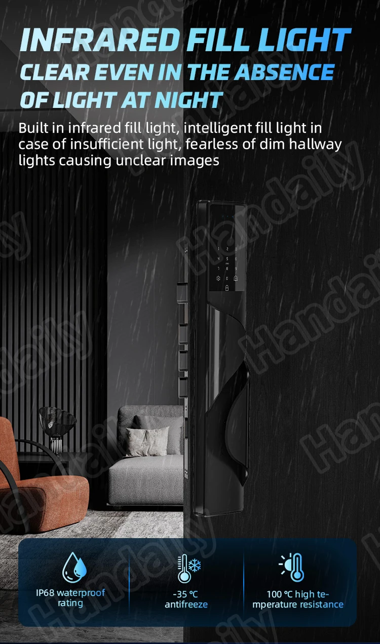 handaily palm face recognition smart lock tuya wifi video monitoring intercom smart door lock with 6590 mortise s9-12