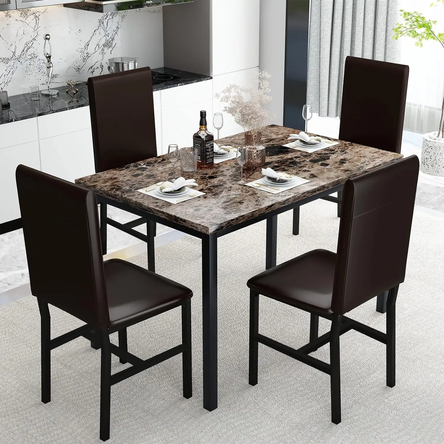 Dining Room Furniture Luxury Dinette Set with Faux Marble