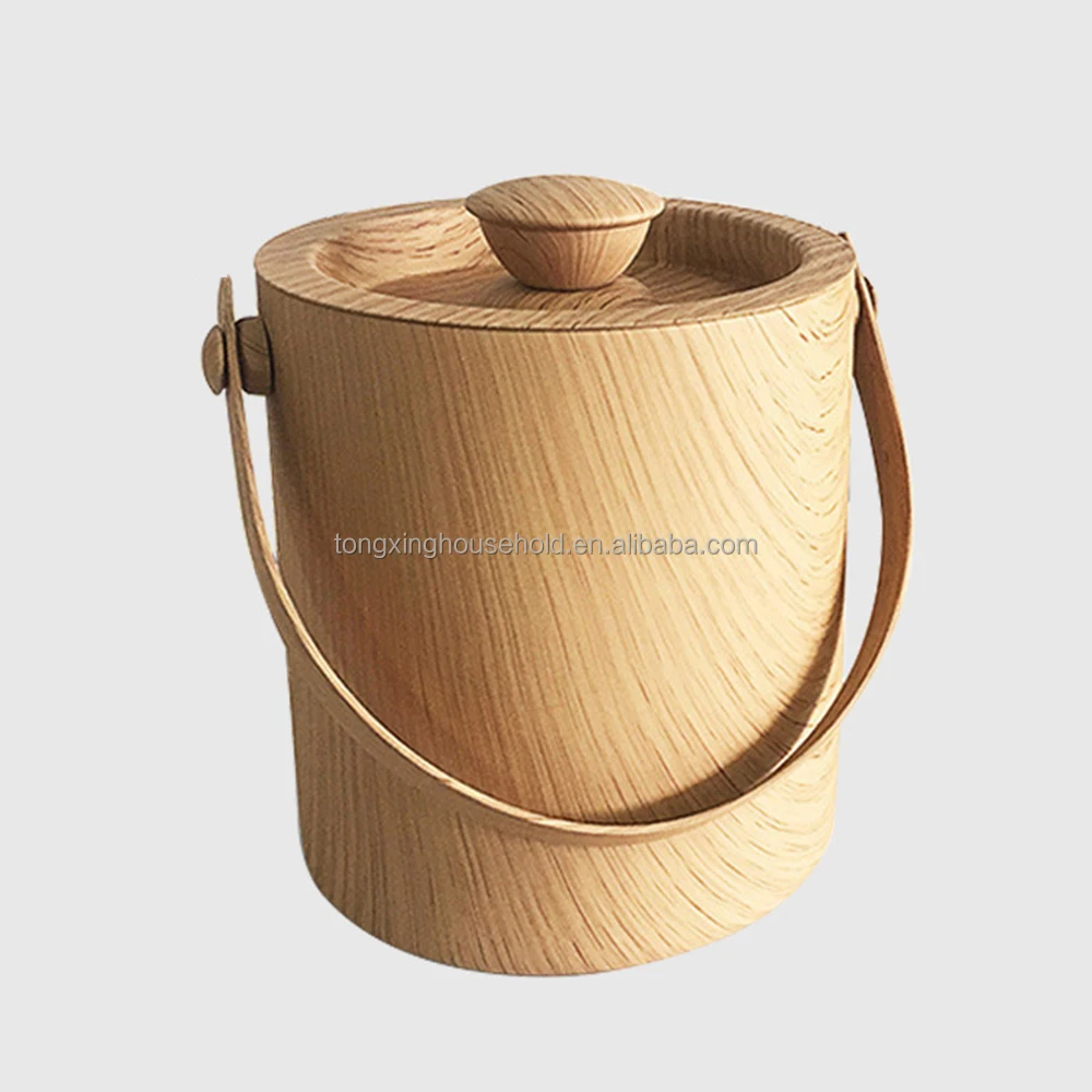 Wooden Beer Buckets Barrel Ice Cooler With Tongs Double Wall Stainless