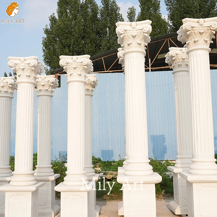 Outdoor Hand Carved Classic Design Solid Marble Column Pillars Sculpture