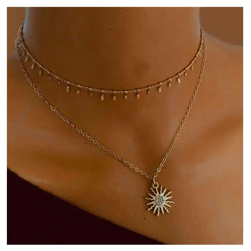 gold sun choker necklace