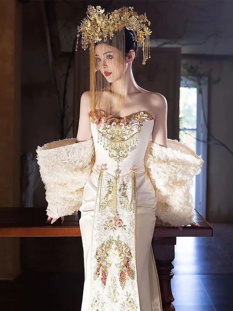 S1832L One-piece Dropshipping High-end Bridal Toast Dress, Chinese-style Kimono, Chinese-style Cheongsam Bridal Wedding Dress S1832L One-piece Dropshipping High-end Bridal Toast Dress, Chinese-style Kimono, Chinese-style Cheongsam Bridal Wedding Dress