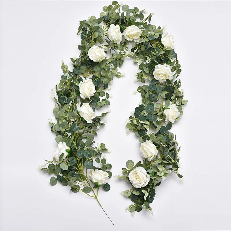 Wholesale High Quality Modern Artificial Flowers For Decoration Wedding 6 Foot Champagne Rose Eucalyptus