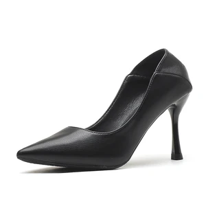Black Microfiber Pointed Toe Stiletto Heel Pumps, Slip-On Formal Summer Women's Shoes