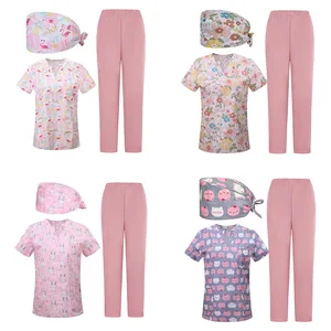 Hot Selling New Printed Hand Washing Suit Set Hospital Clinic Pet Working Suit Three Piece Set Doctor and Nurse Scrubs Sets Suit