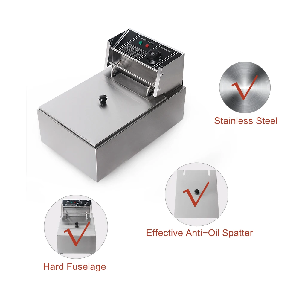 GZKITCHEN 8L Single Tank Electric Deep Fryer Stainless Steel Electric Frying Machine French Fries Chicken Fryer 3250W - Image 5