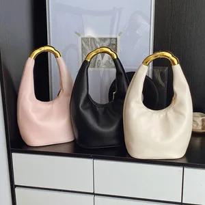 2026 New Fashion Women's Hobo Handbag with Metal Bamboo Handle Customizable Shoulder Bag