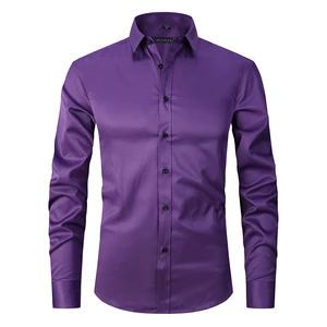 Four-Sided Stretch Slim-Fit Long Sleeve Patchwork Casual Single Breasted Button Anti-Wrinkle Autumn Twill Men's Shirt