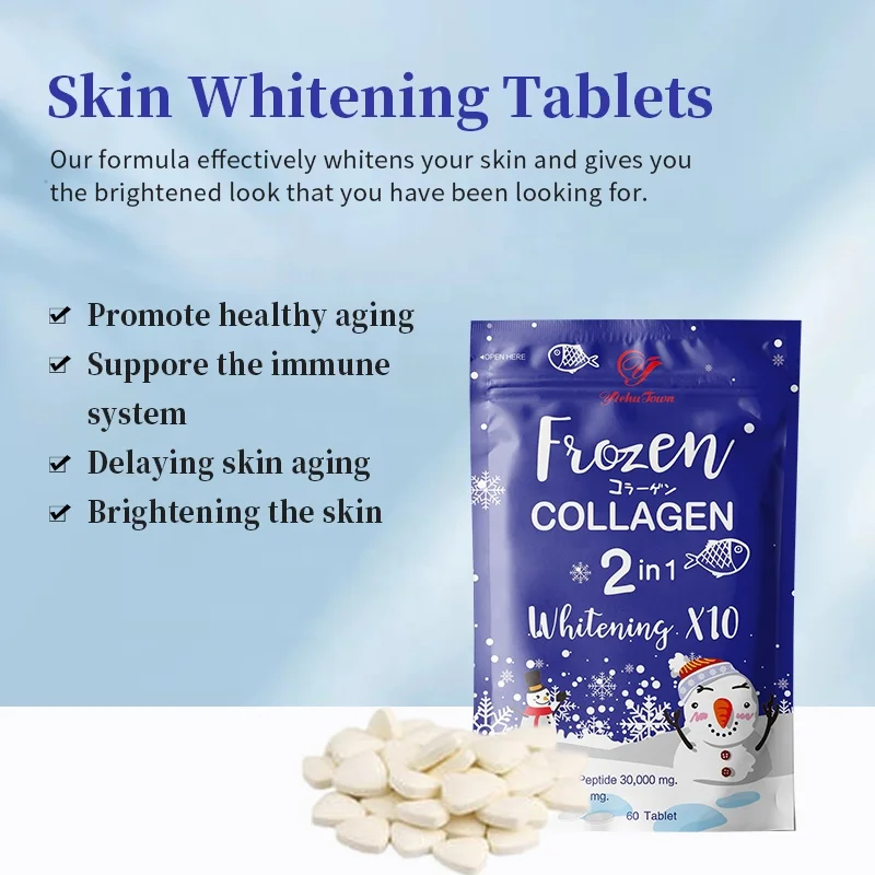 Frozen Collagen 2 in 1 Skin Whitening Tablet Not Capsule Marine Collagen  Peptide Powder L-glutathione Pill Skin Brightening Tea