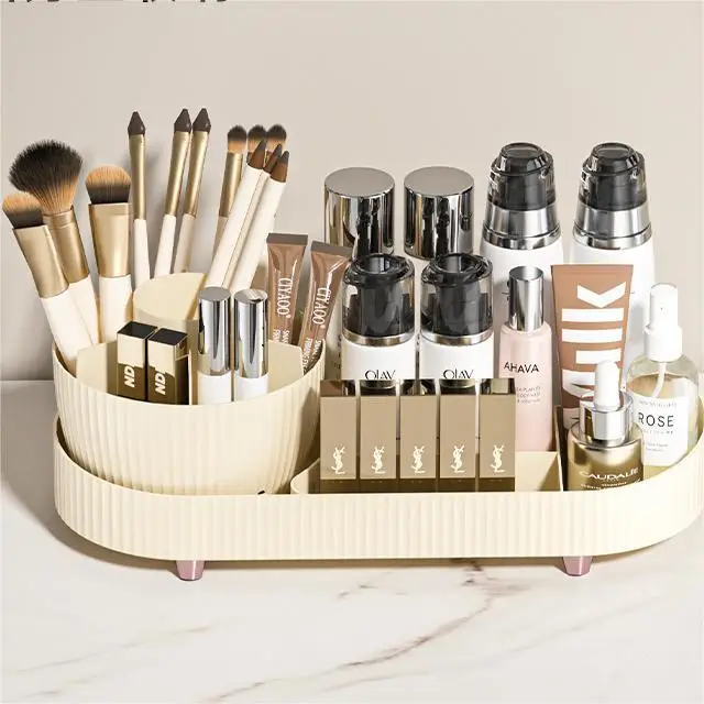 New Cosmetic Storage Box Rotating Makeup Organizer Box With Lid Plastic DeskTop Container