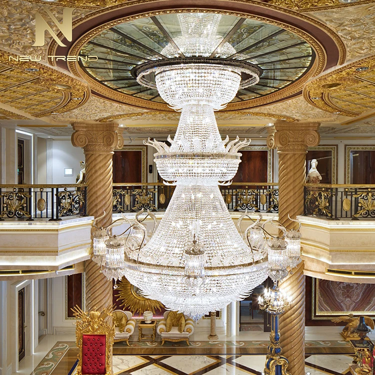CPL-66 Profissional Personalizado para Decoração de Teto de Lobby de Hotel Indoor Iluminação de Luxo Grande Projeto Lustre de Cristal em Ferro