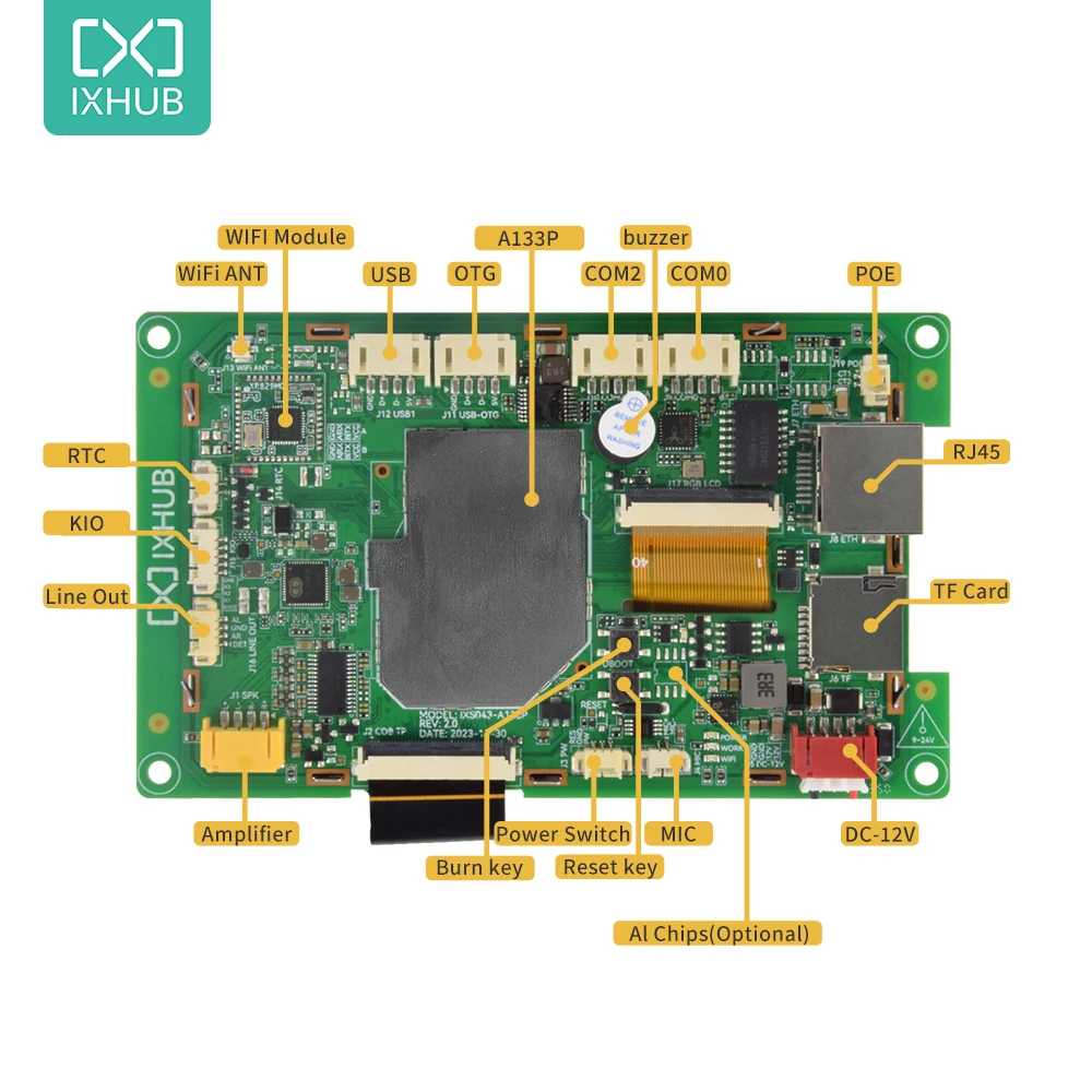 Android Linux IXHUB HMI 4G RAM 128G ROM WIFI Bluetooth 800*480 Smart Display Screen 4.3 inch RGB LCD TFT Module Motherboard