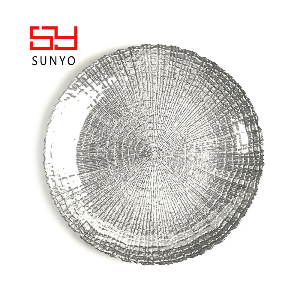 SUNYO Charger Dinner Customized Plates Set Design Silver Lines Glass Wholesale New Luxury for Wedding 72 Pcs Dinner Set Round
