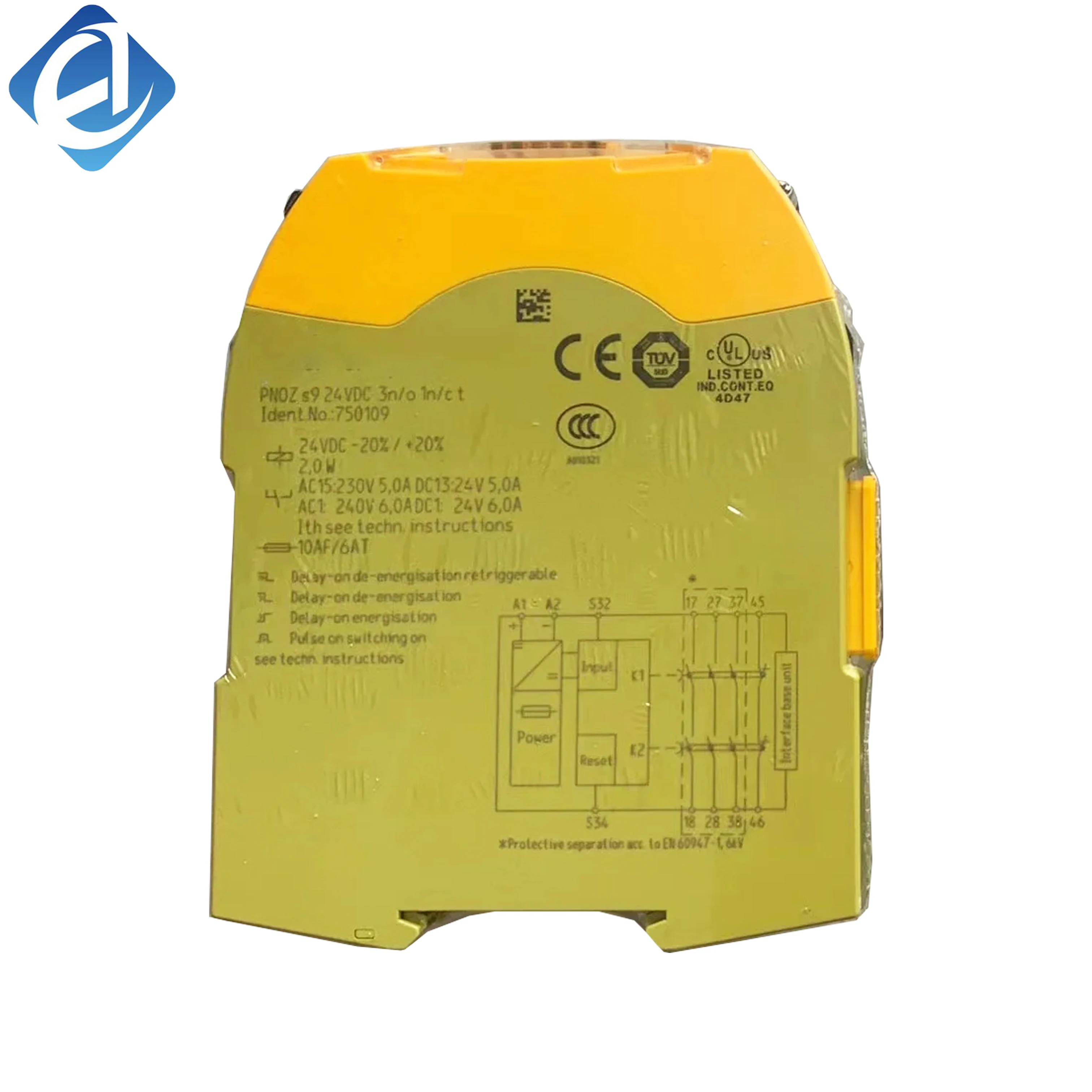 New Original  750109 Safety Relay, PNOZsigma Series. Used for industrial machinery emergency stop and safety door monitoring. 24VDC rated voltage, compact structure, DIN rail mount, reliable contact output,