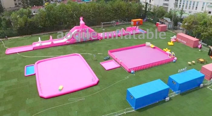 Parque inflable grande comercial del tobogán acuático, parque inflable del agua de la diversión del estilo popular en tierra