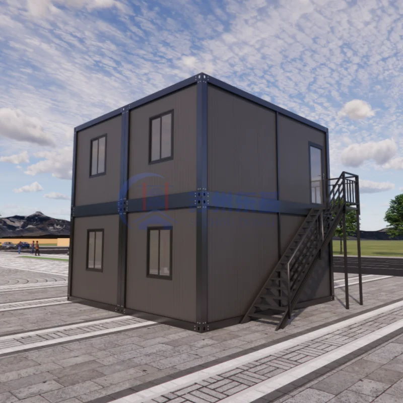 مكتب حاويات حديث متنقل وحدوي جاهز مقاس 20 قدمًا و40 قدمًا، هيكل أسود مسطح، مبانٍ جاهزة على شكل حاويات Casas Contenedor