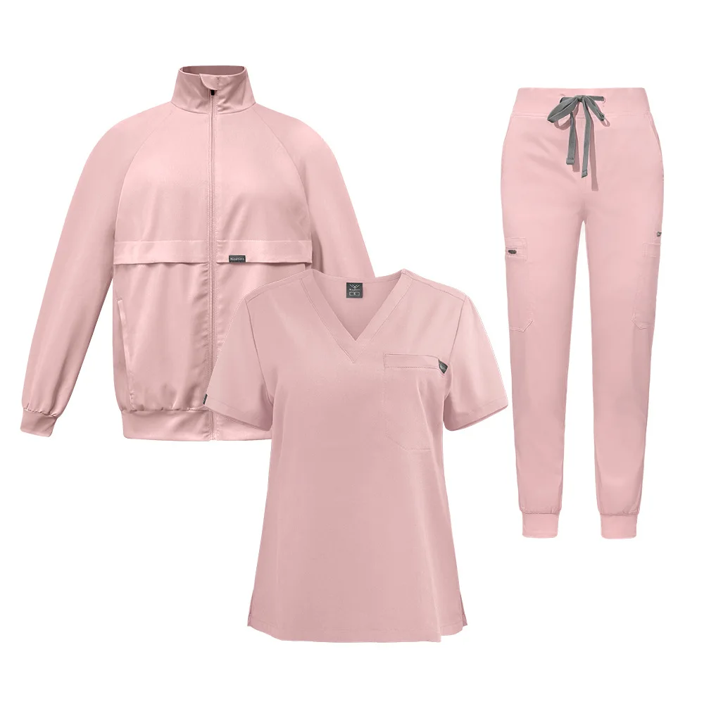 Fashion 3-piece Nursing Uniform Sets for Hospital Scrubs Sets Thick Warm Long-sleeved Coat Winter Top Pants Outerwear